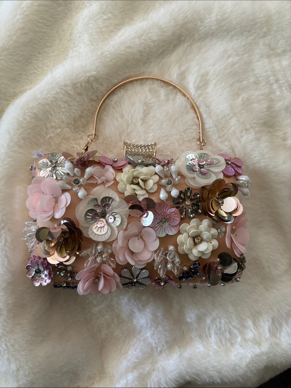Embellished Floral Pink Evening Top-Handle Bag